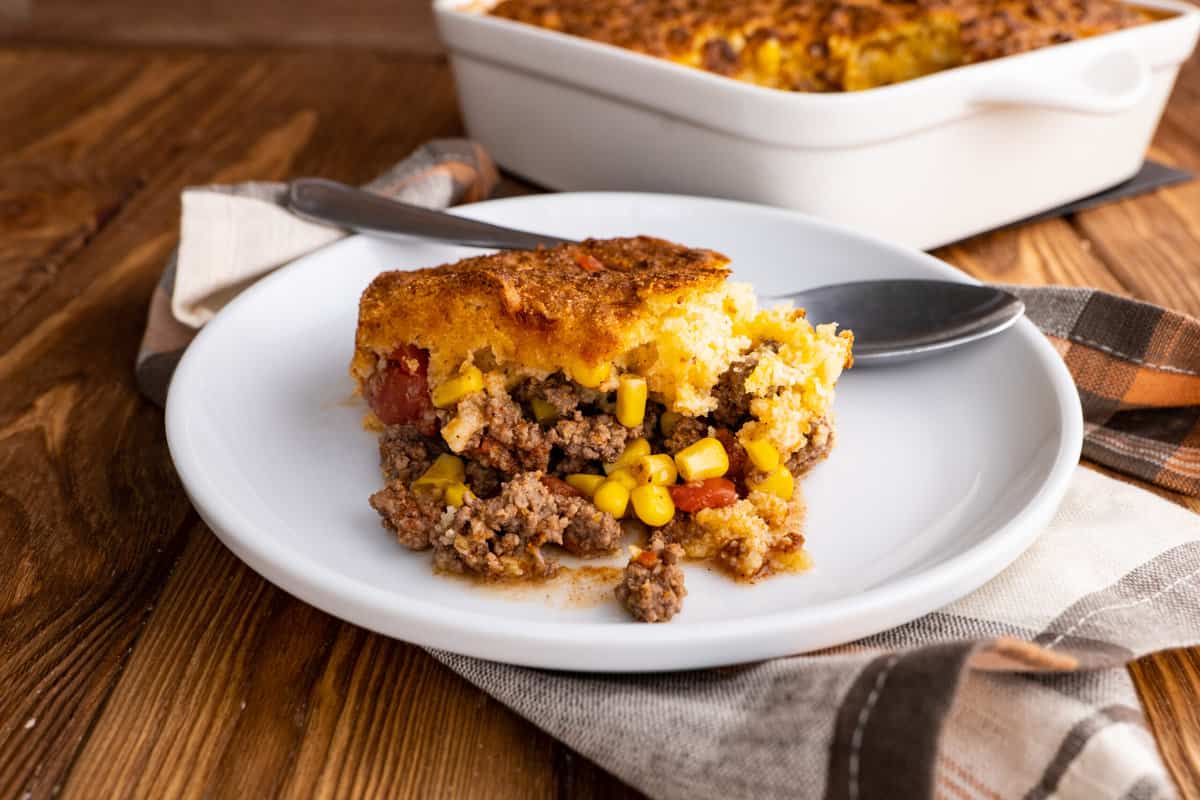 Plate of Mexican cornbread casserole.