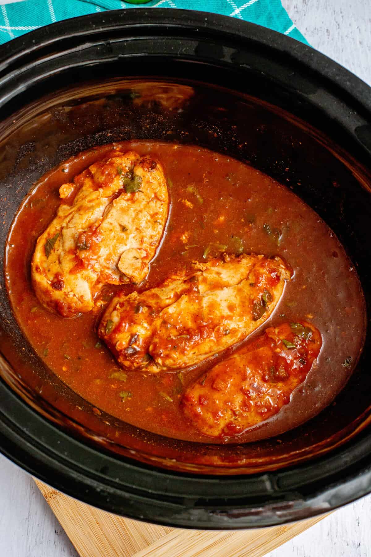 mix everything together. cooked crock pot chicken