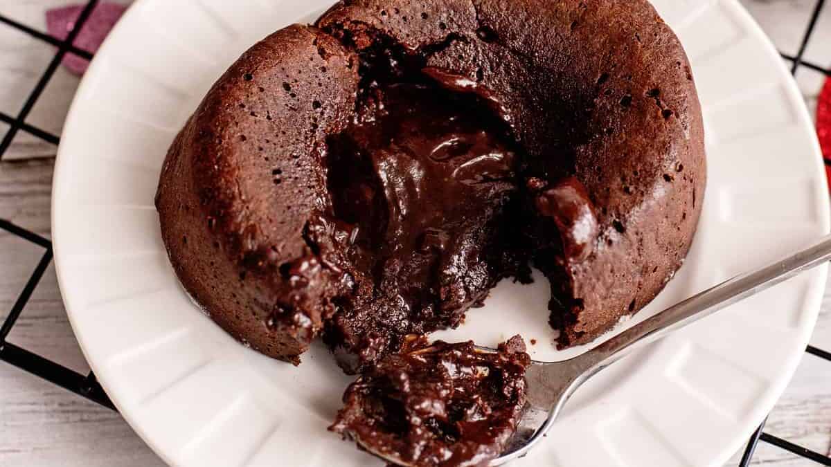 Inside a molten chocolate cake.