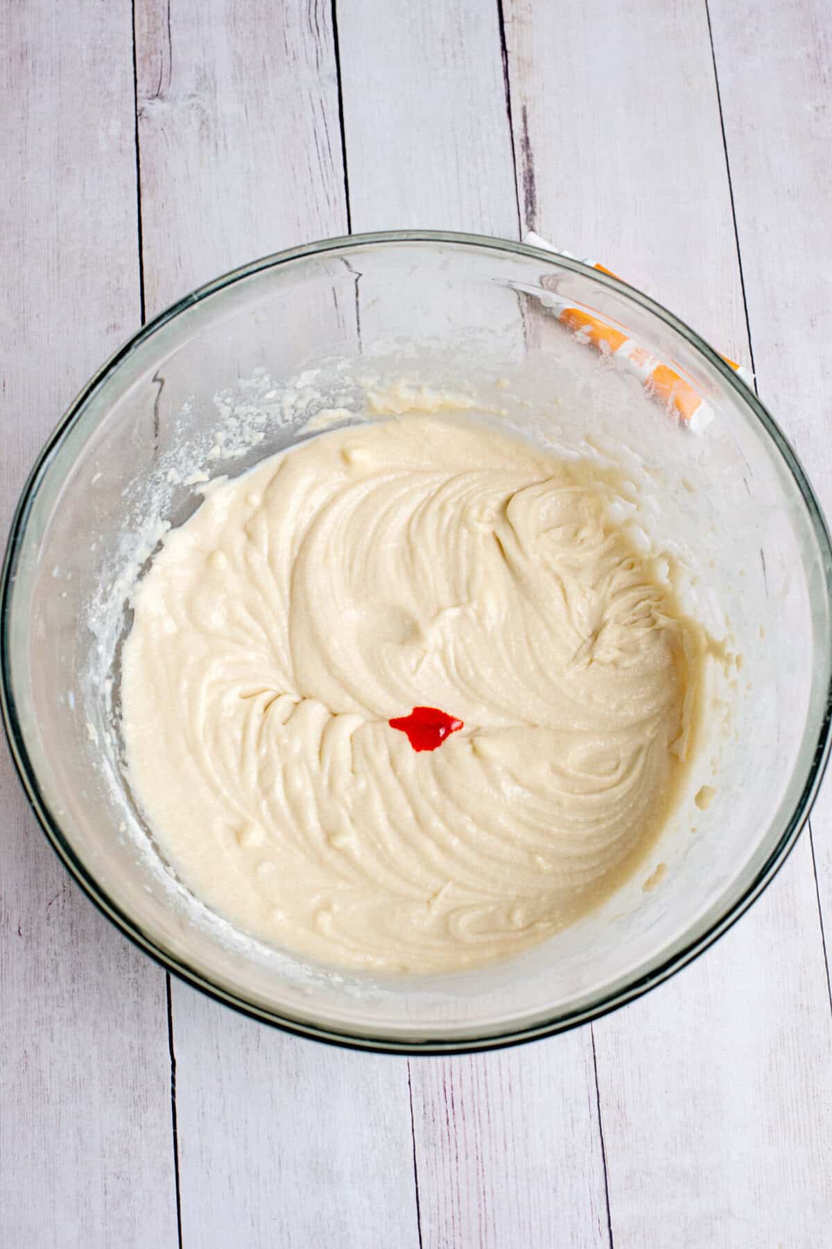 mix the food coloring into orange dreamsicle cupcakes batter