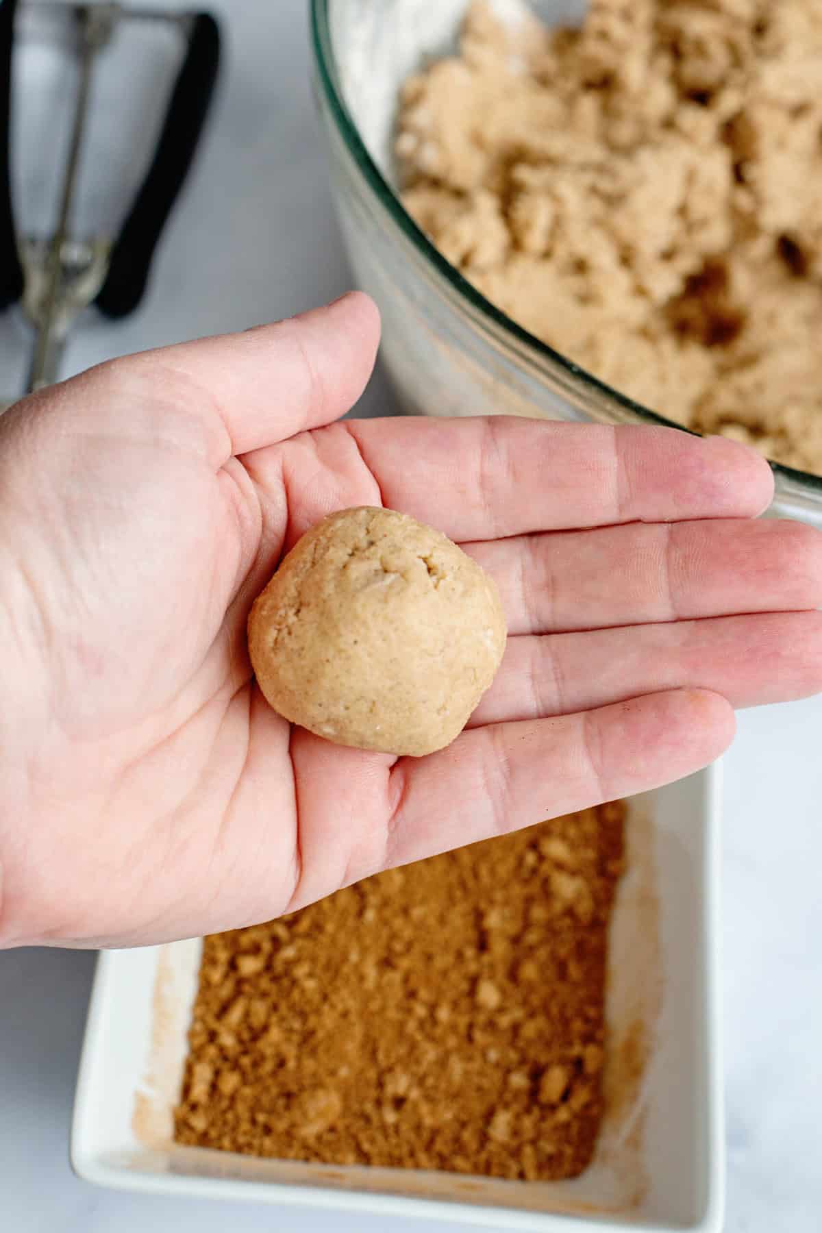 Roll Pumpkin Spice Snickerdoodles dough into balls