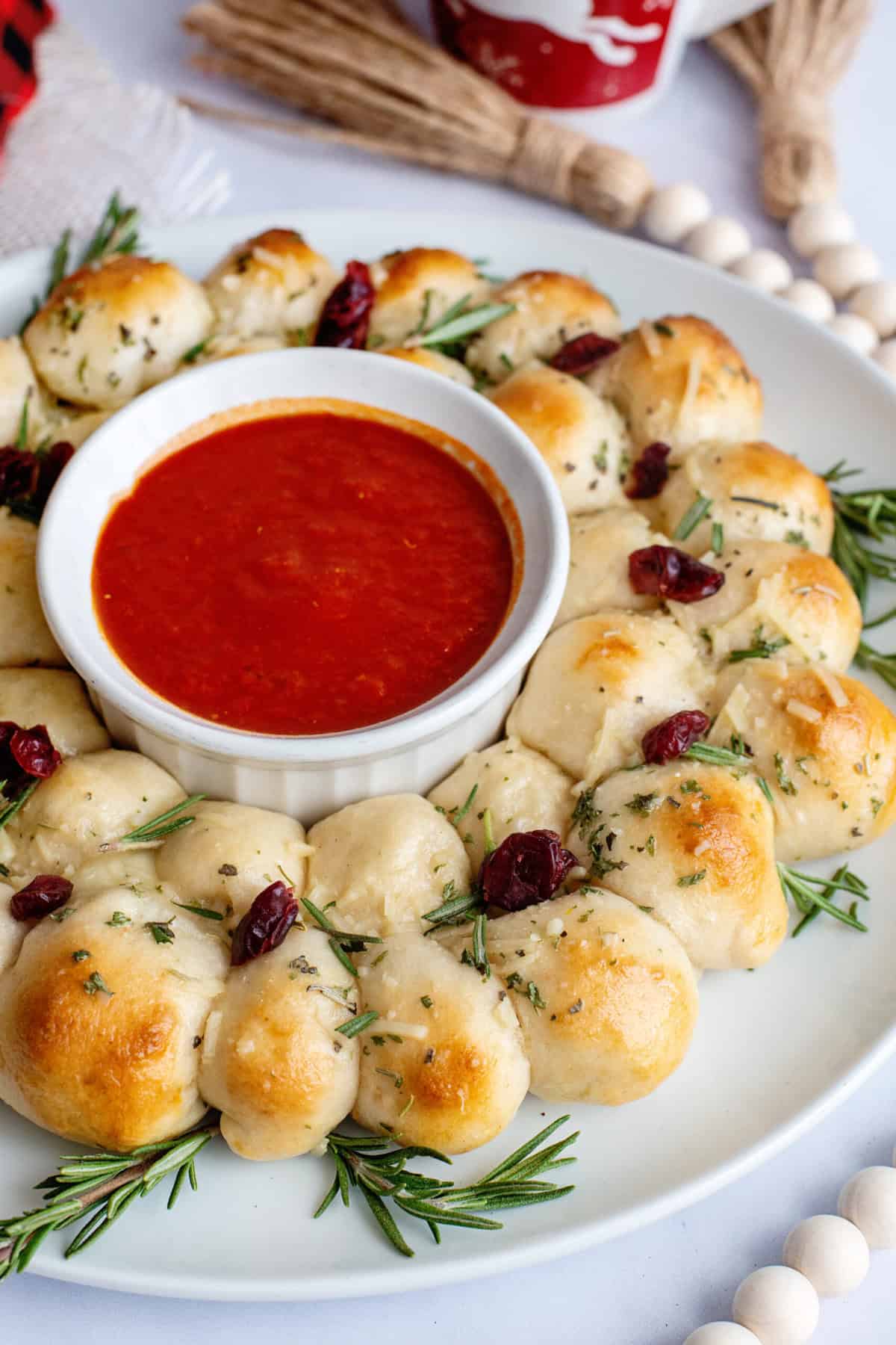 Cheesy Pull Apart Bread Christmas Wreath