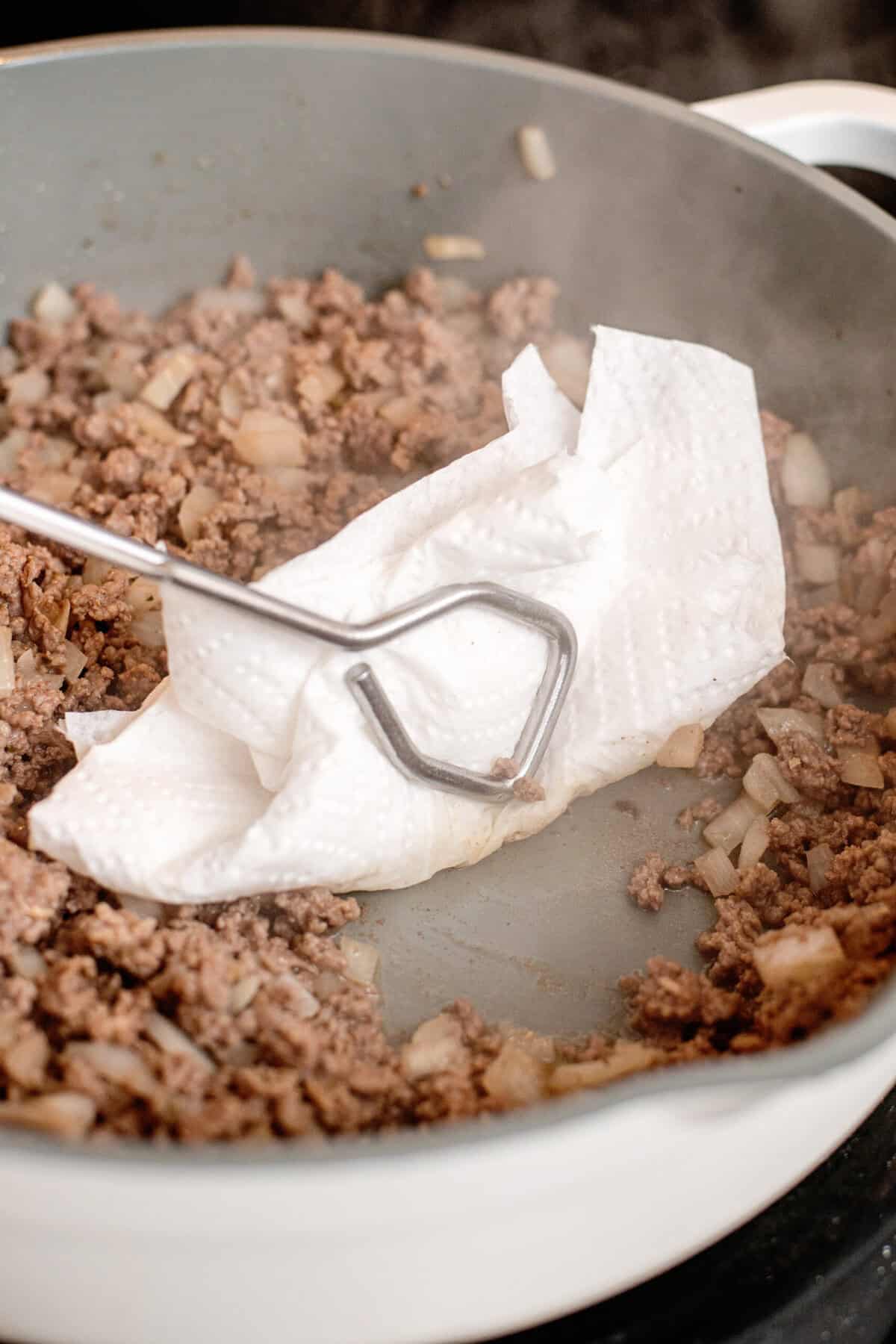 Remove excess fat from ground beef