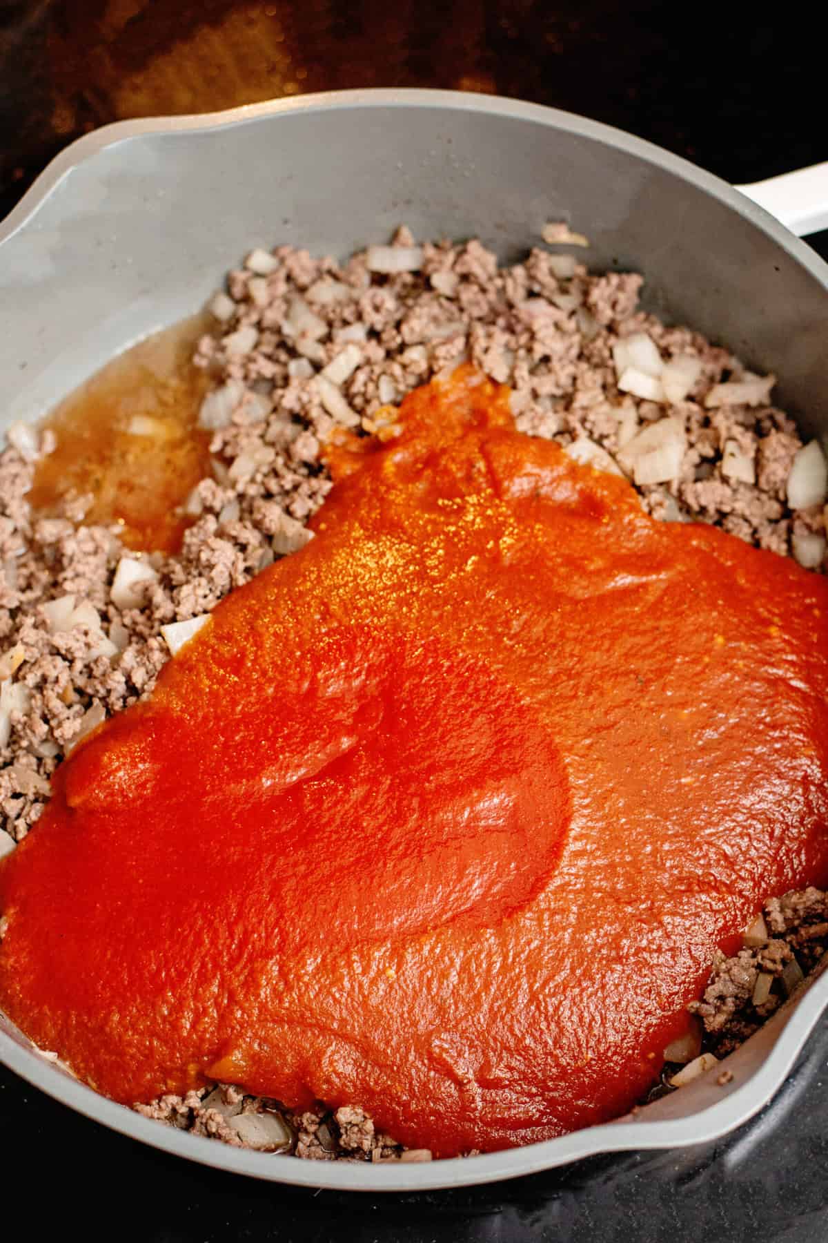 Stir sauces into ground beef