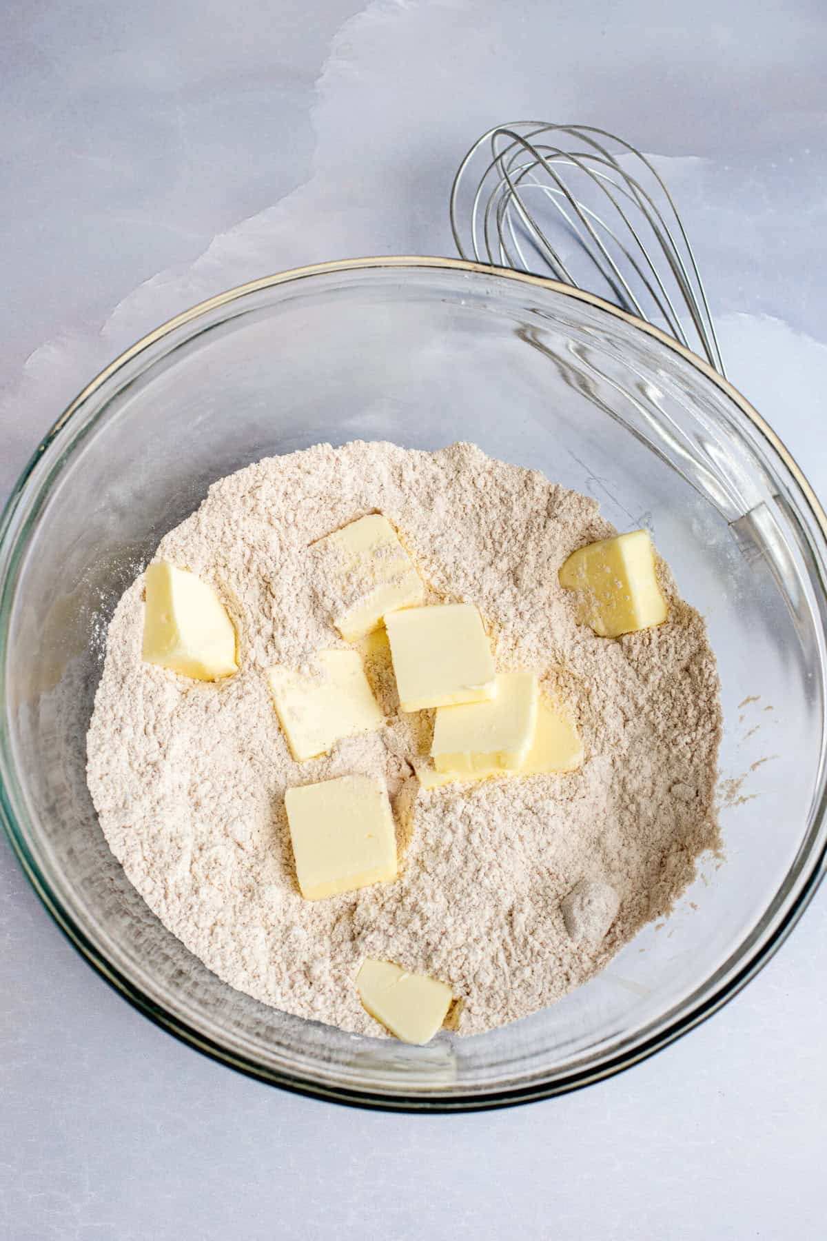 Slice butter into flour mixture