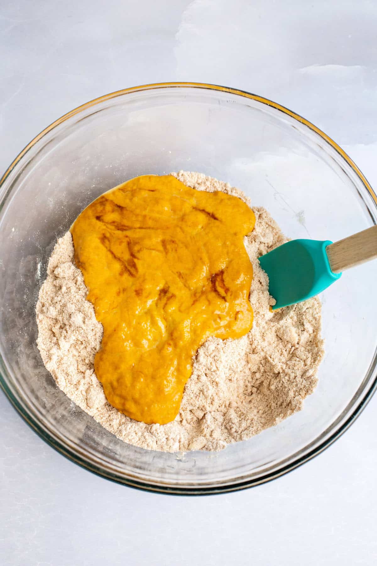 Add pumpkin mixture to dry ingredients