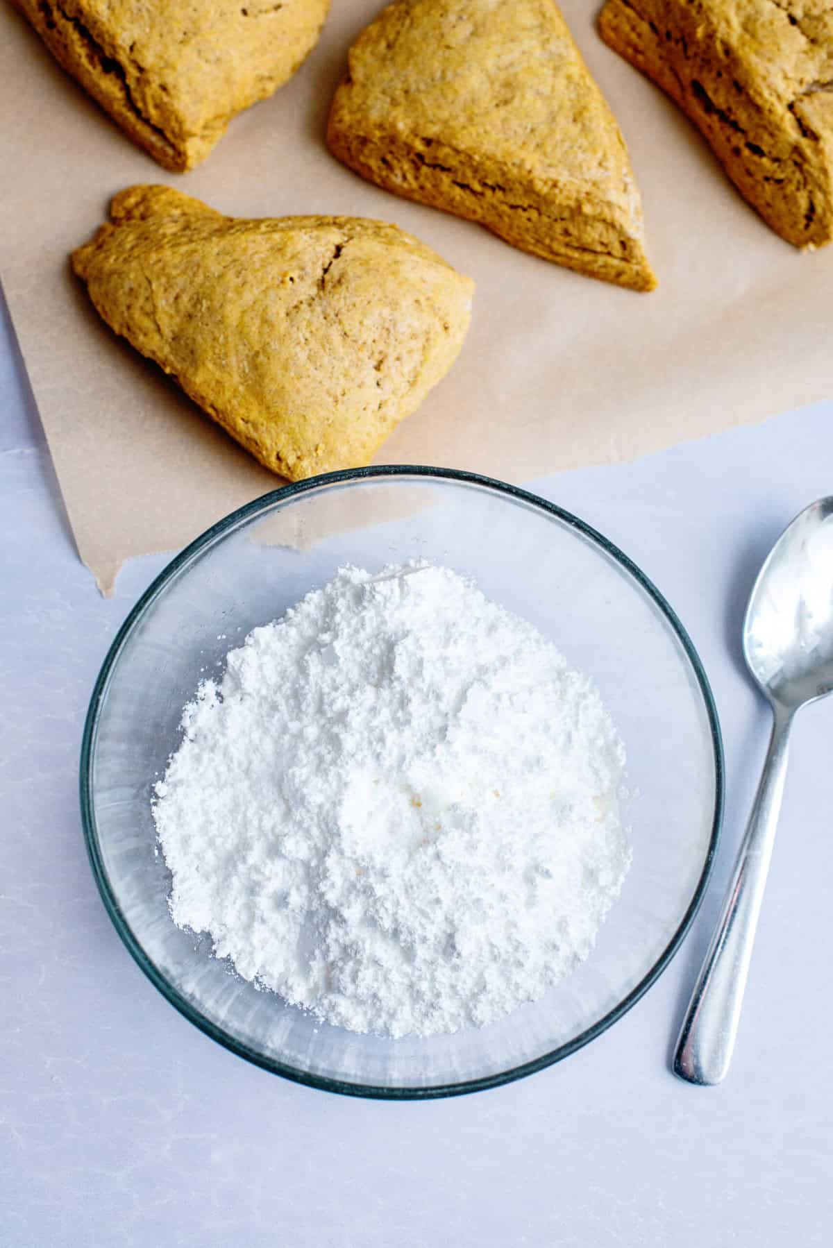 Prepare glaze for Pumpkin Scones