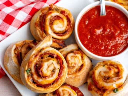 Pepperoni Pizza Rolls with marinara sauce