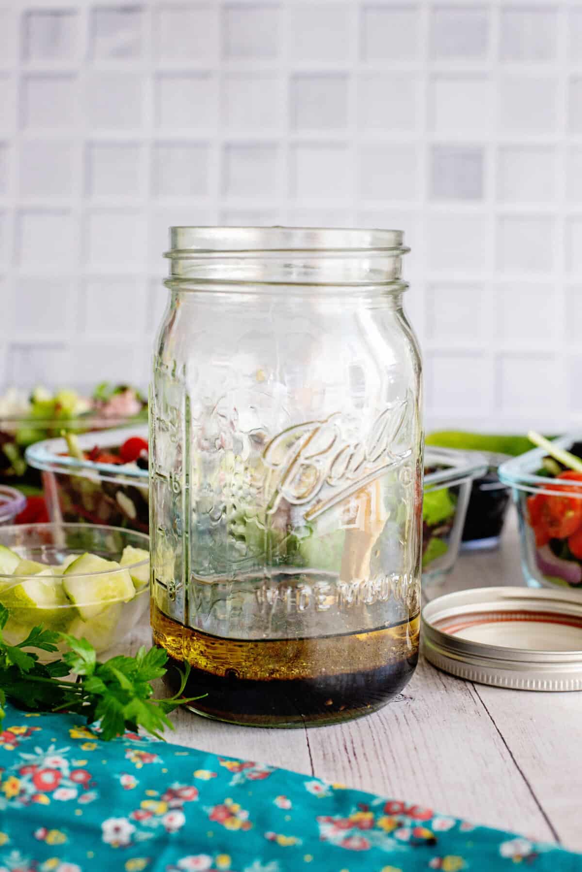 Add dressing ingredients to mason jar