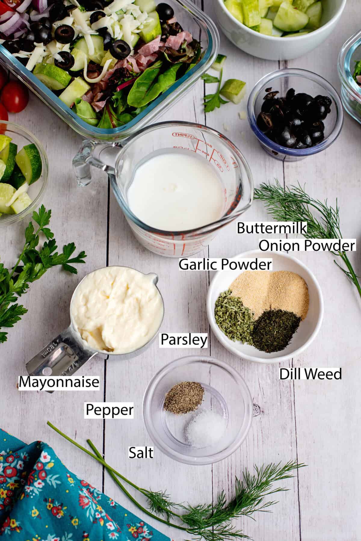 Mason jar ranch ingredients