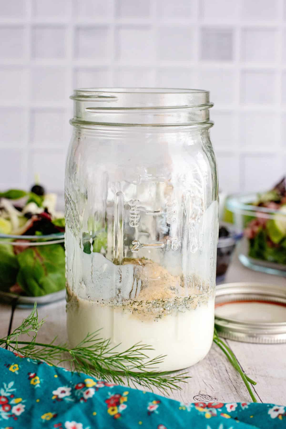 Add Ranch dressing ingredients to a clean mason jar