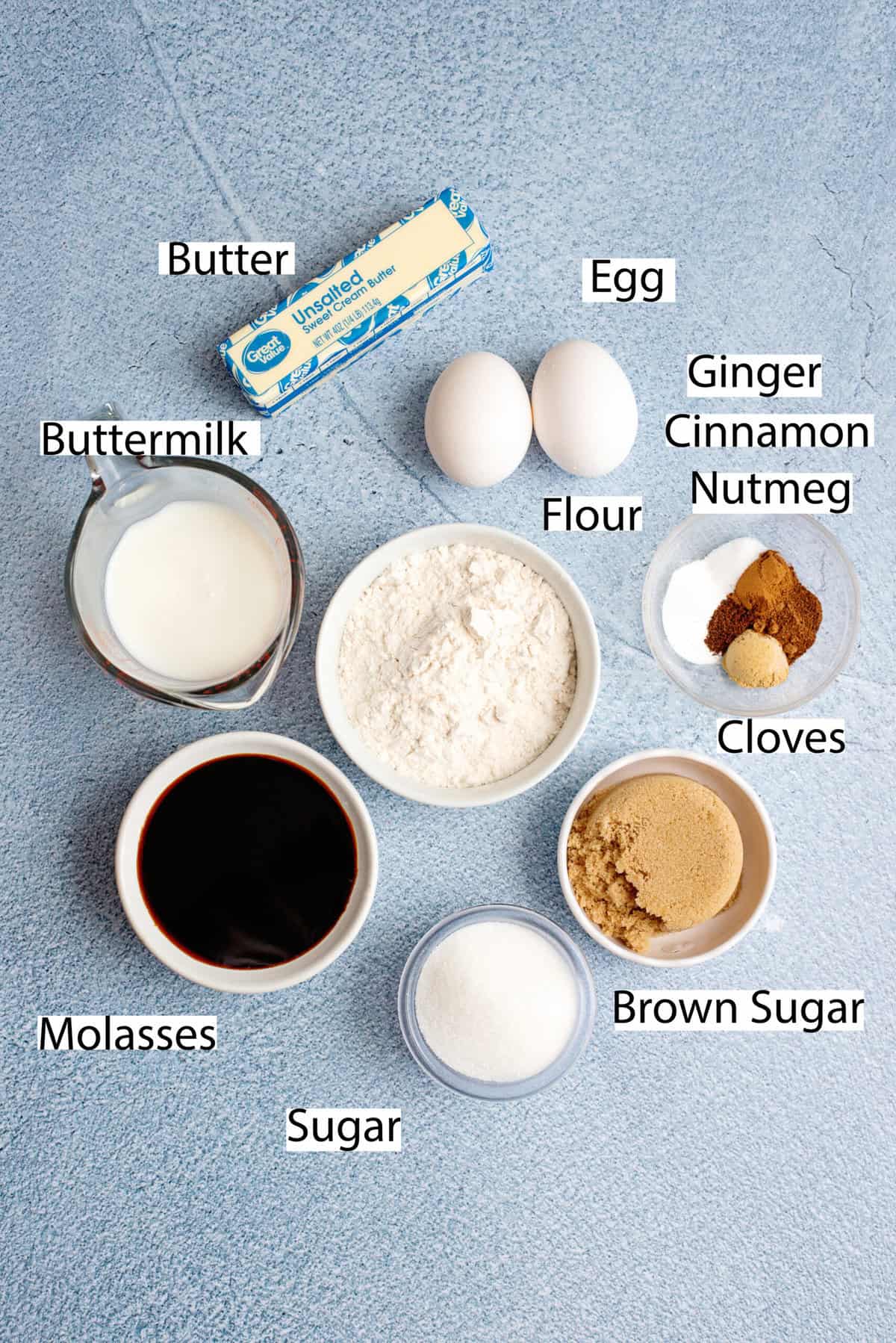 ingredients for simple gingerbread snack cakes