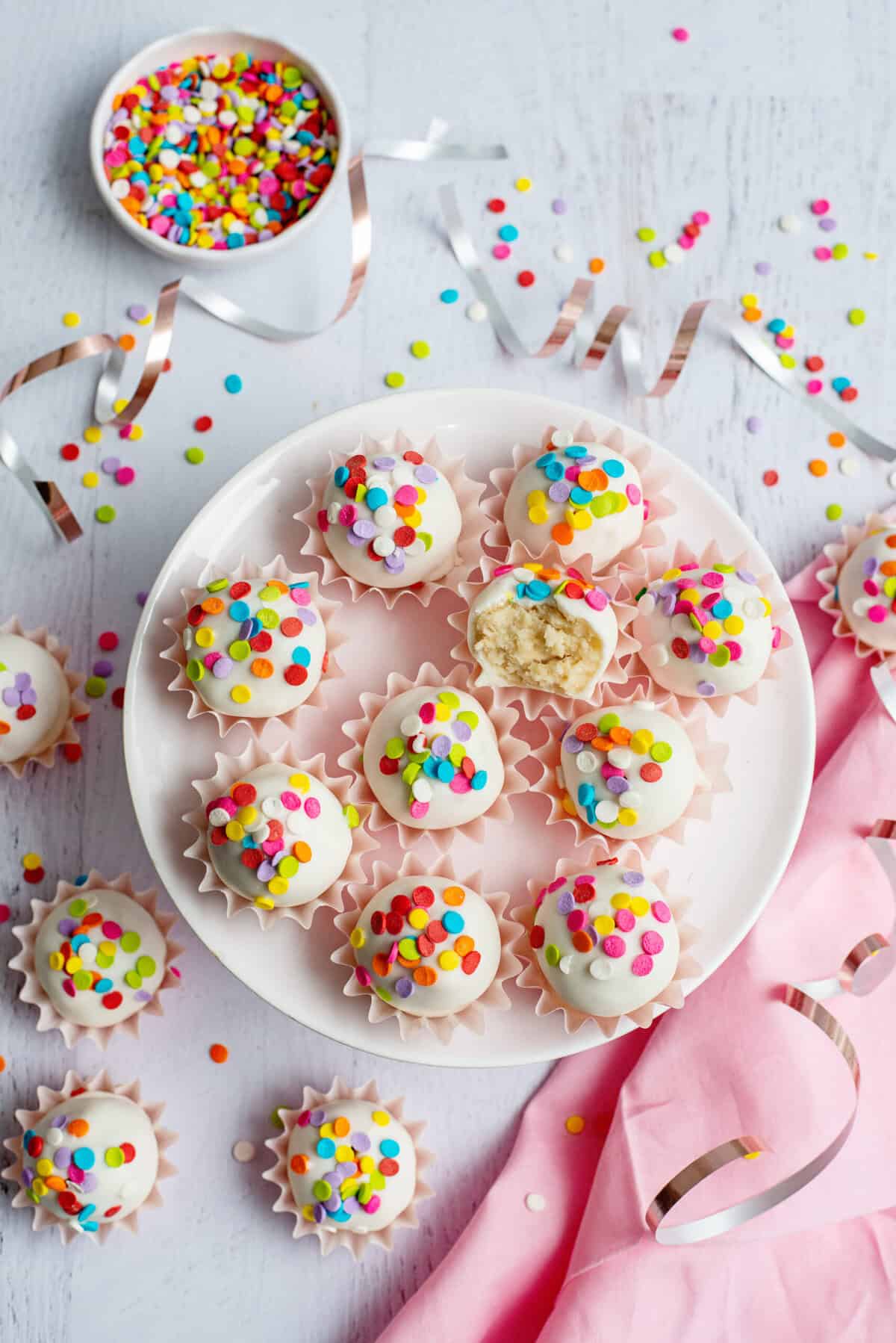 Sugar Cookie Cake balls on a platter