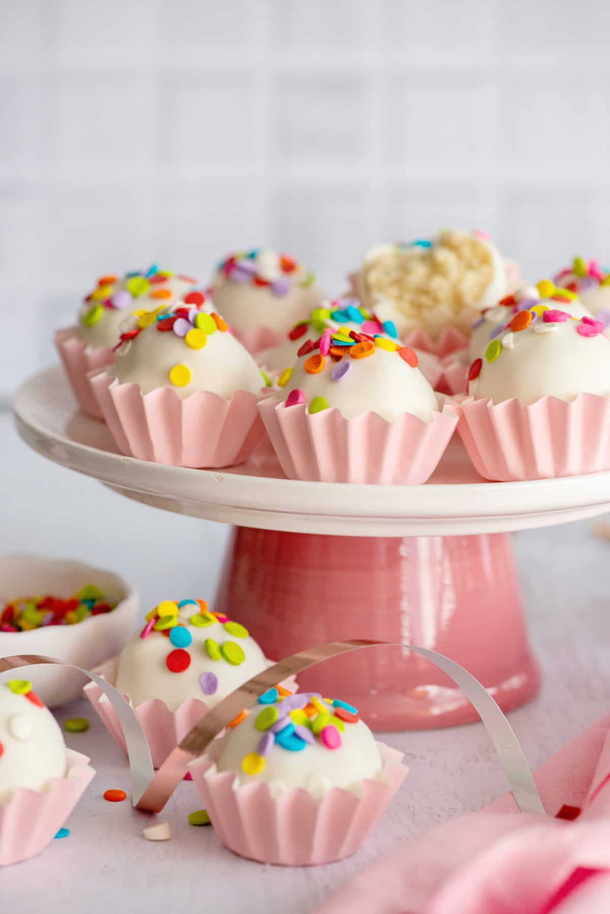 Sugar Cookie Cake Balls with pastel decoration