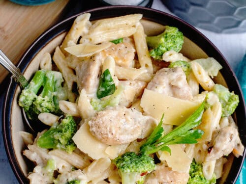 Garlic Parmesan Chicken Tenderloin and Broccoli Pasta