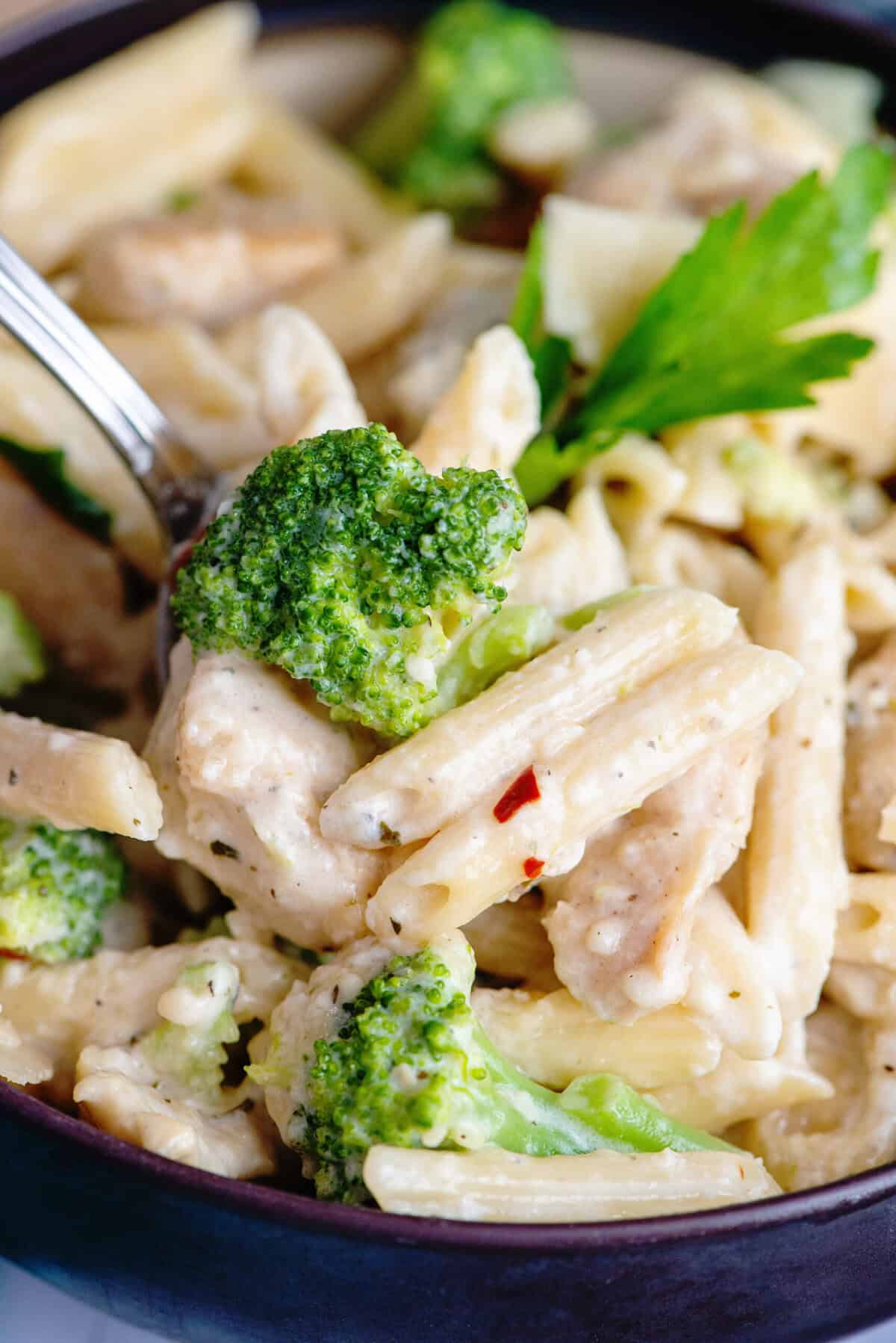 Garlic Parmesan Chicken Tenderloin and Broccoli Pasta