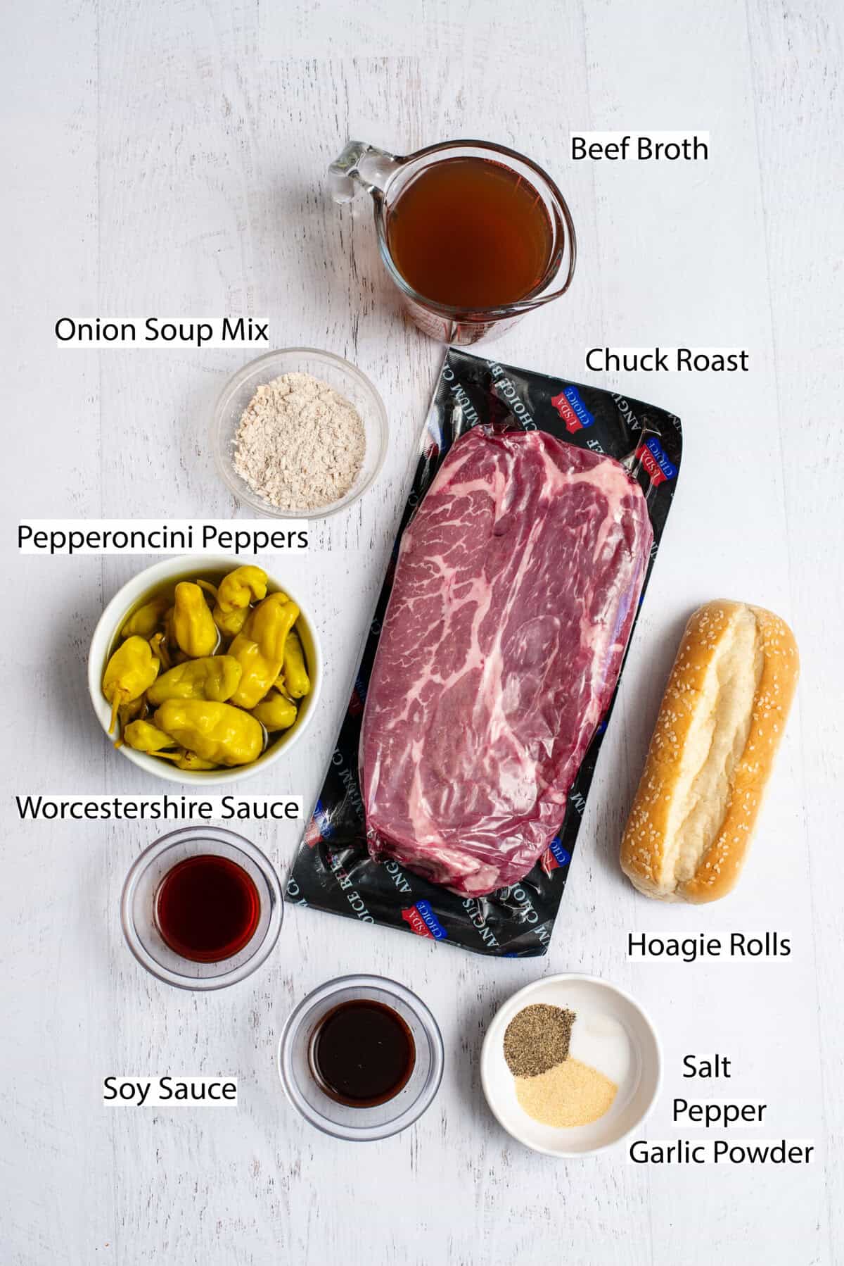 Ingredients for Drip Beef Sandwiches