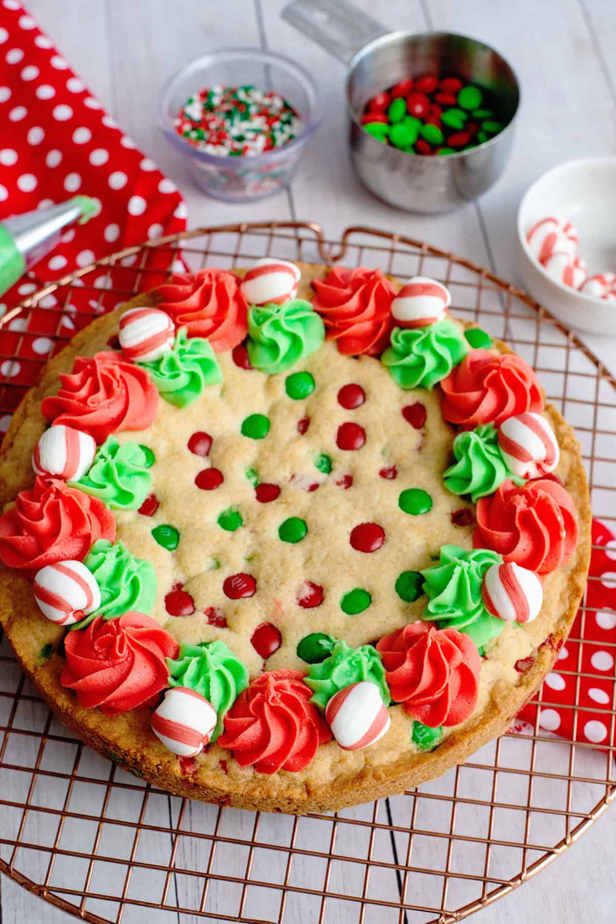 Top each rosette with soft peppermint candy