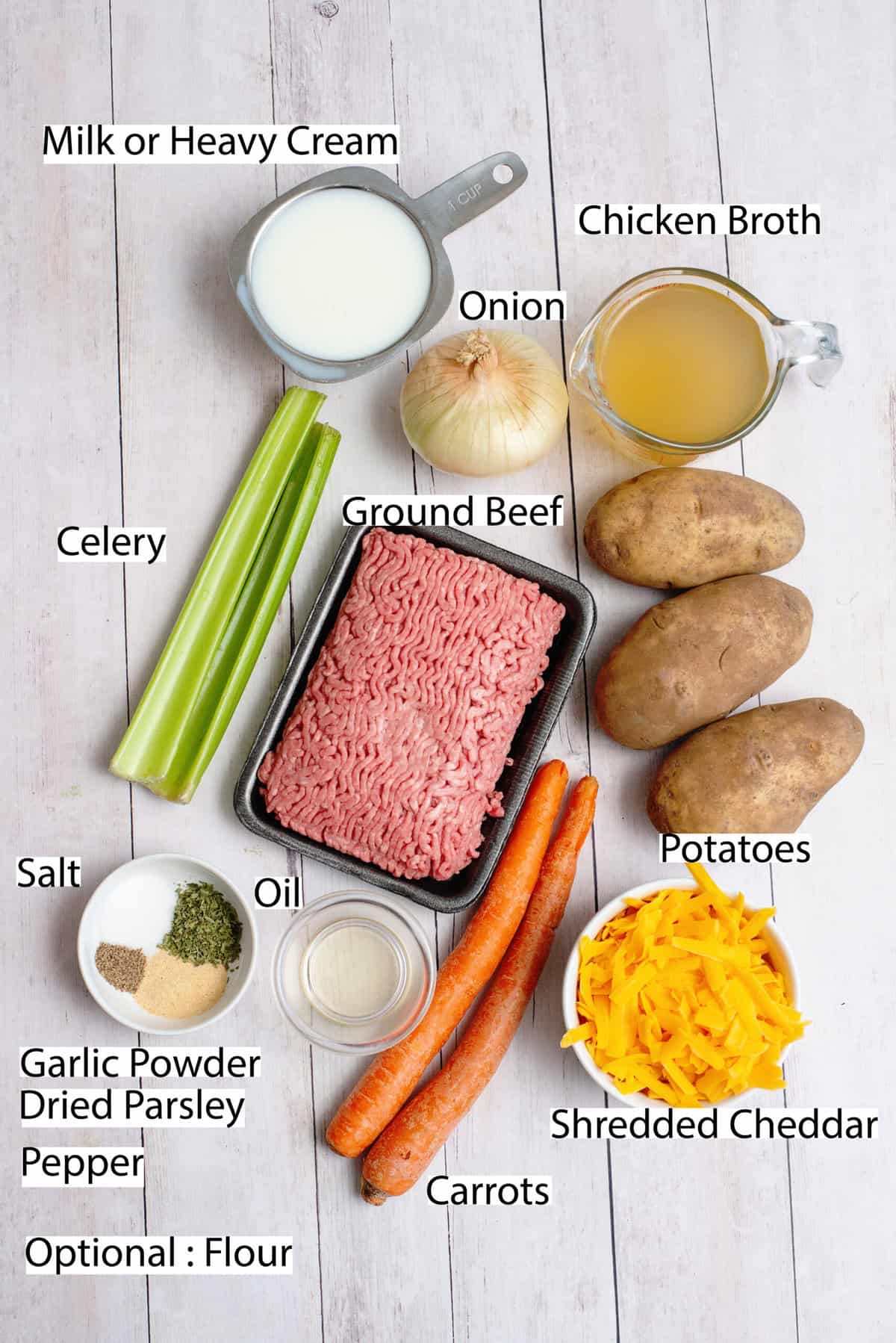 Ingredients for Crockpot Potato and Hamburger Soup