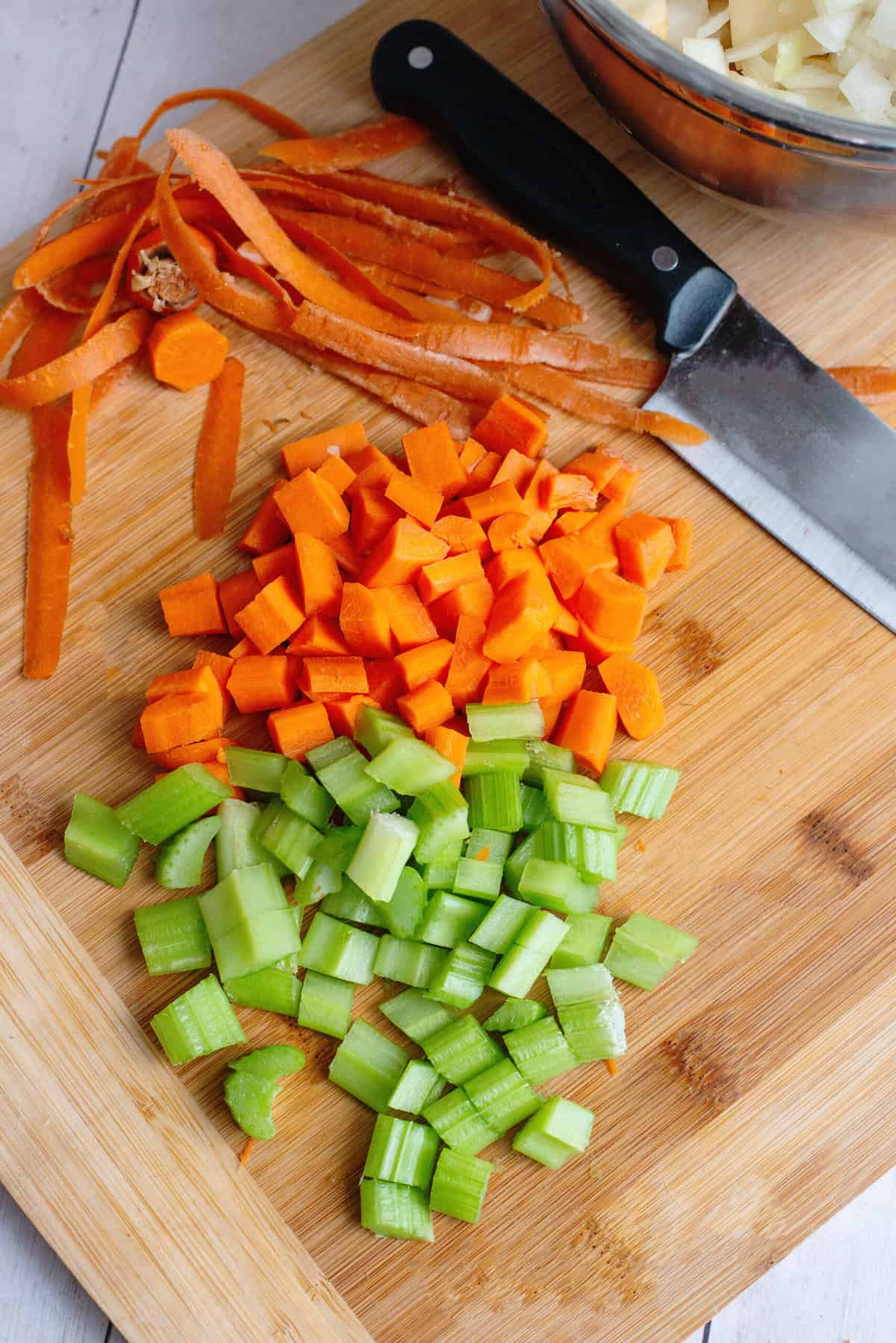 dice celery and carrots