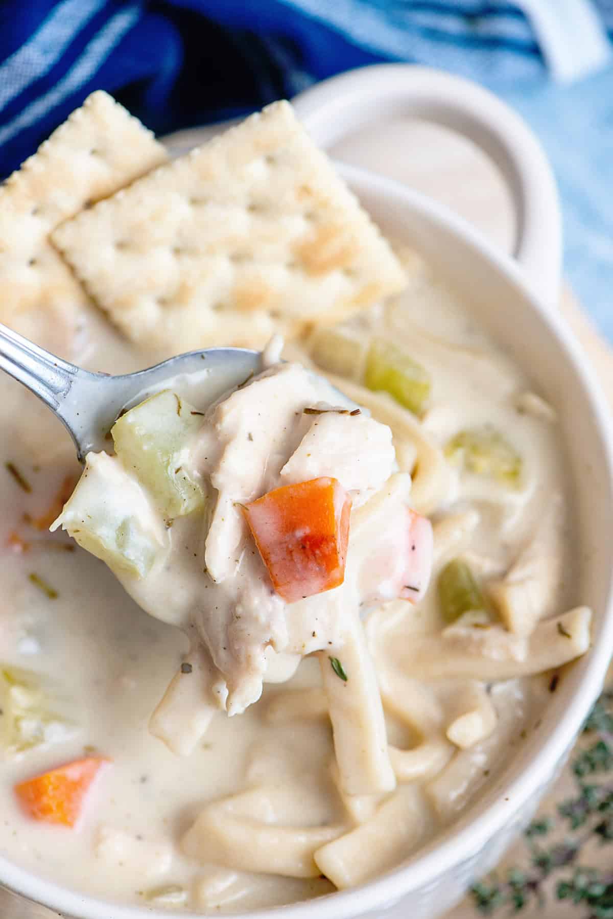 Serve Creamy Chicken Noodle Soup with crusty bread or crackers