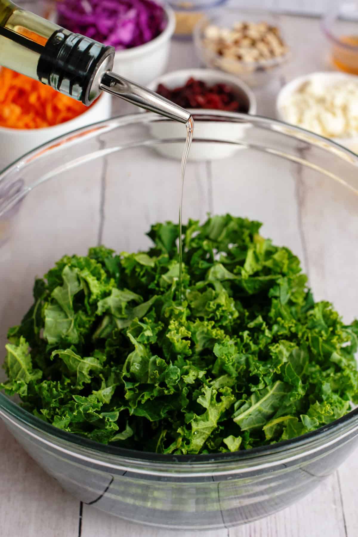 Drizzle kale with olive oil