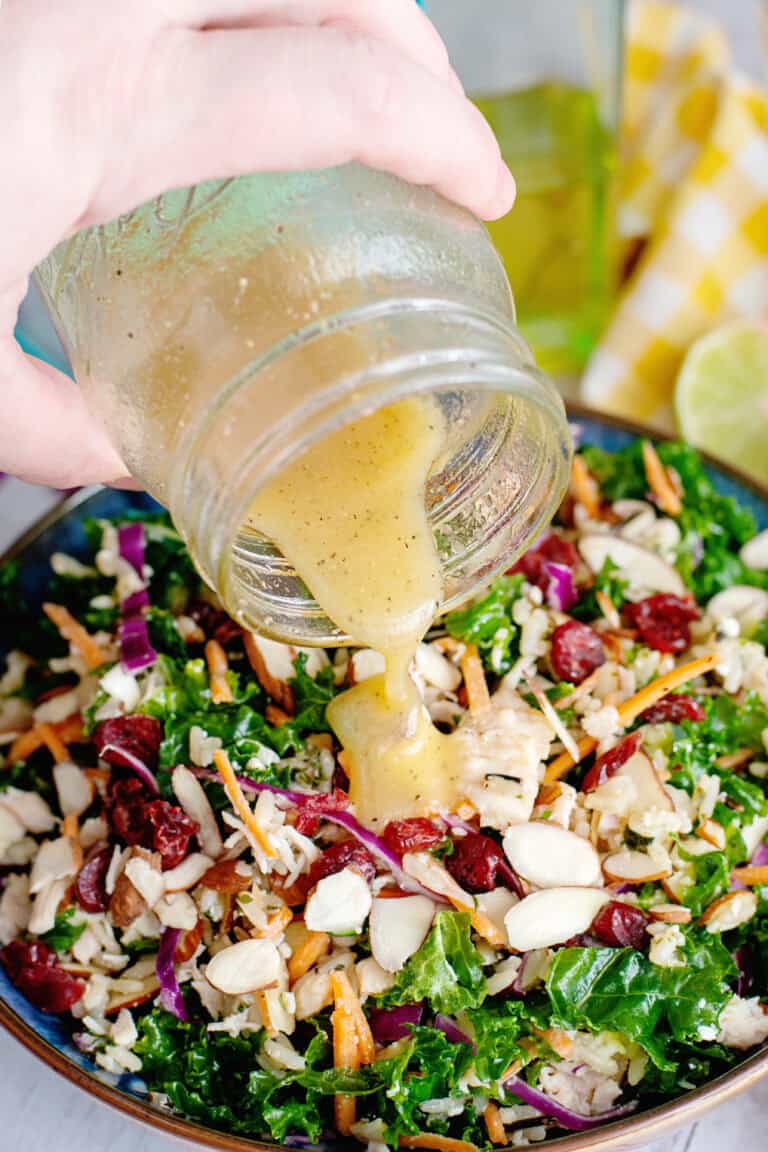 Copycat Cubby's Chicken, Wild Rice & Kale Salad with dressing