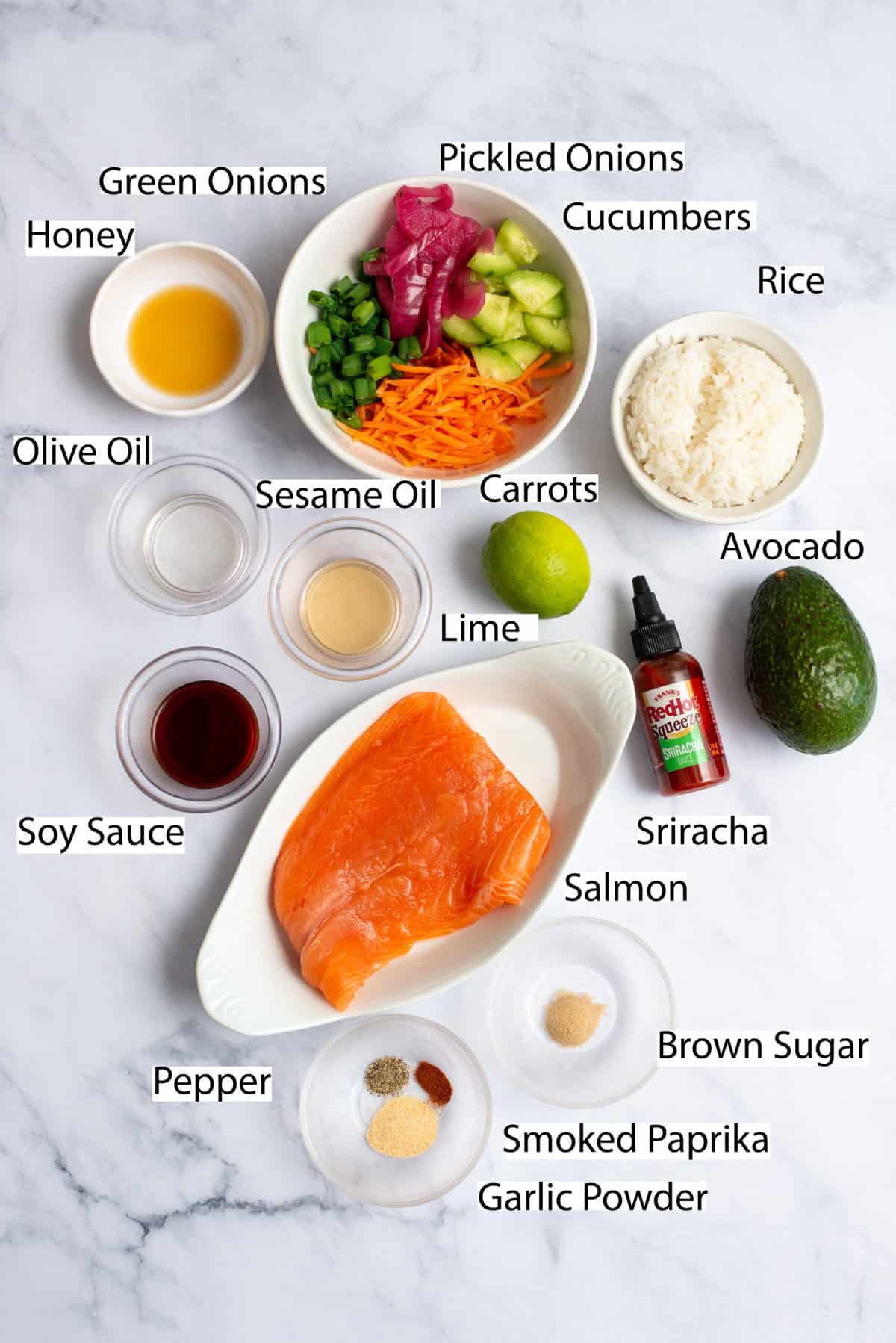 Ingredients for Salmon Rice Bowl