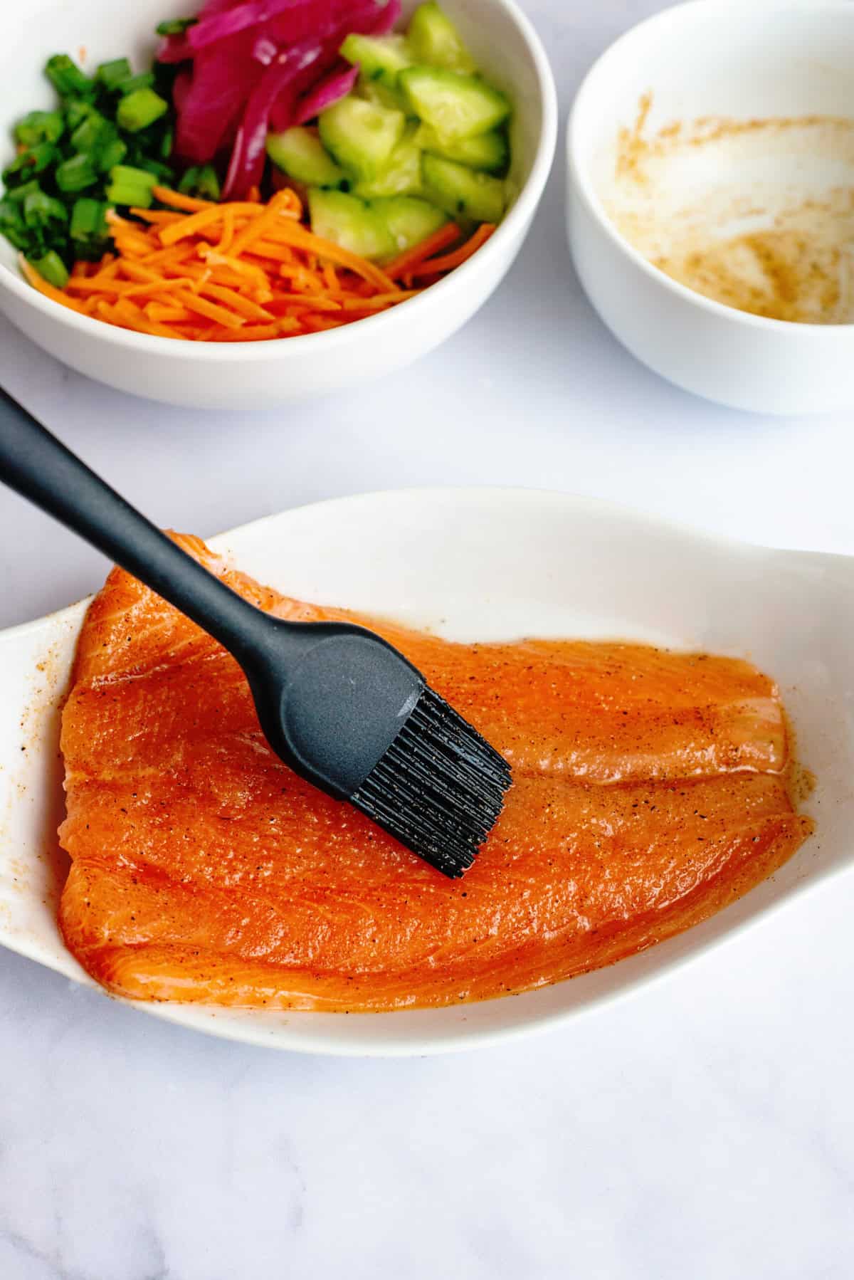 brush salmon with olive oil mixture