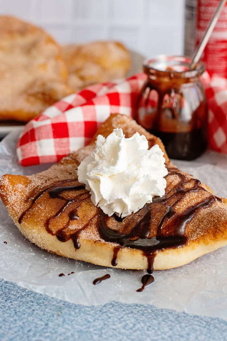 Fair-Style Elephant Ears with chocolate and whipped cream topping