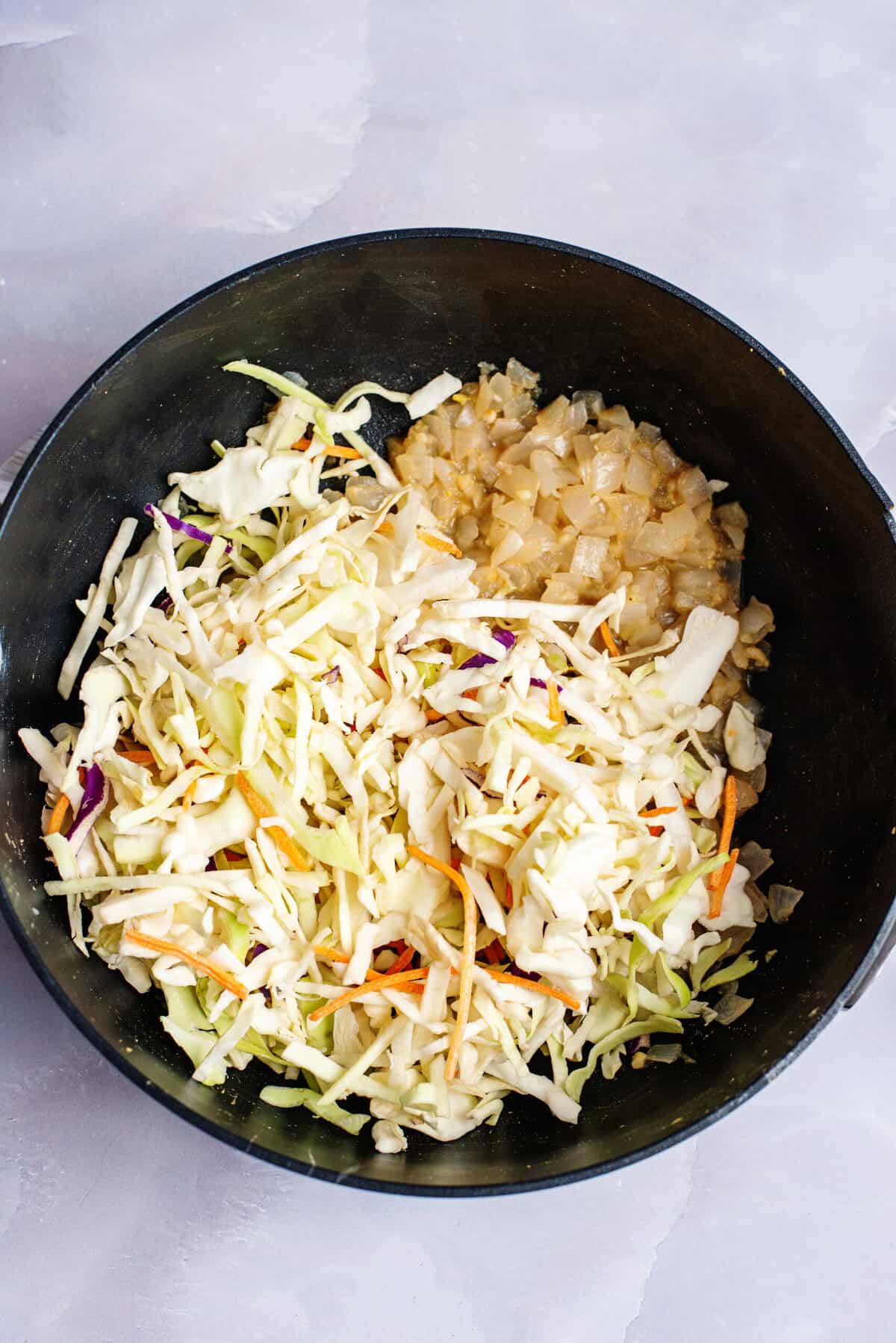 stir coleslaw mix into sautéed onion mixture