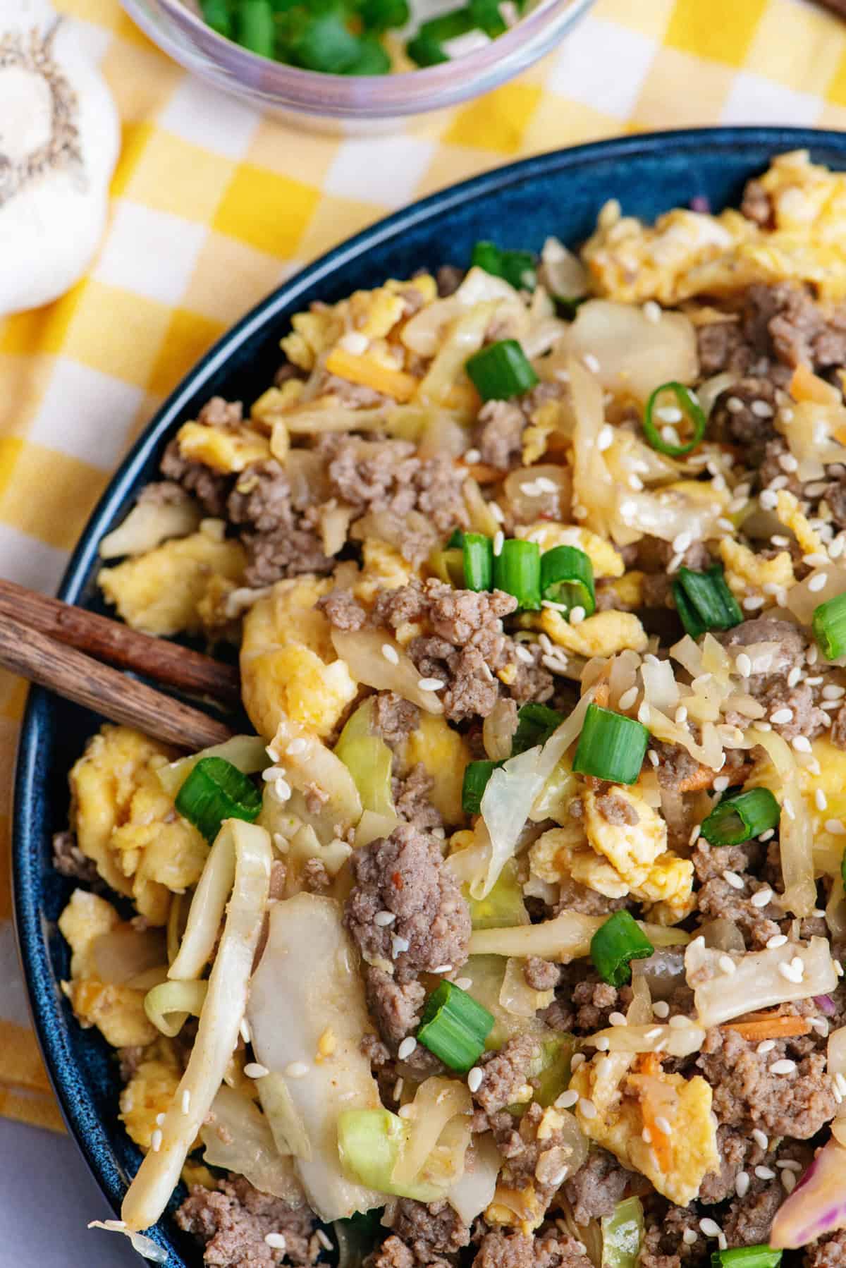 Eggroll in a bowl close up