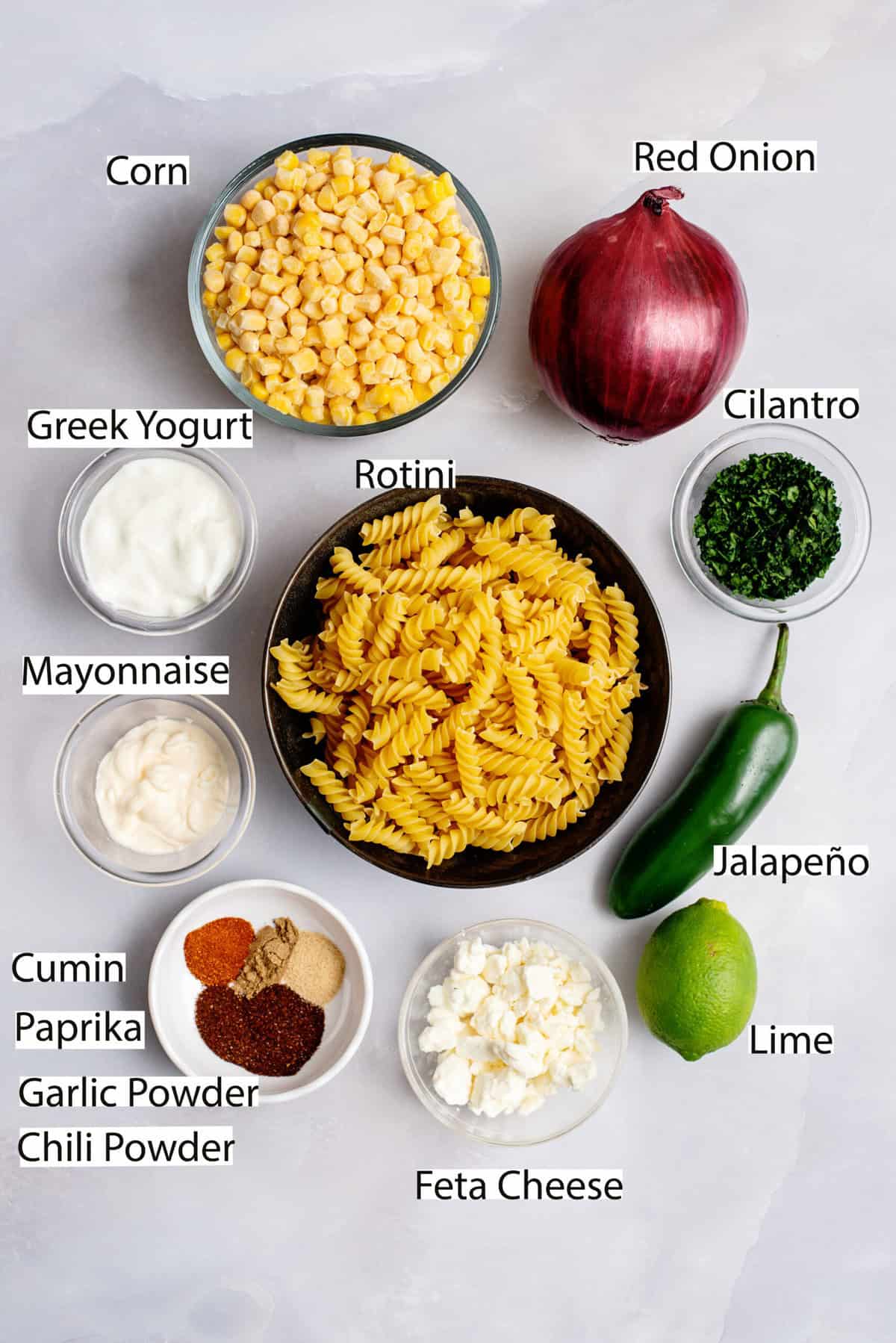 Ingredients for Mexican Street Corn Pasta