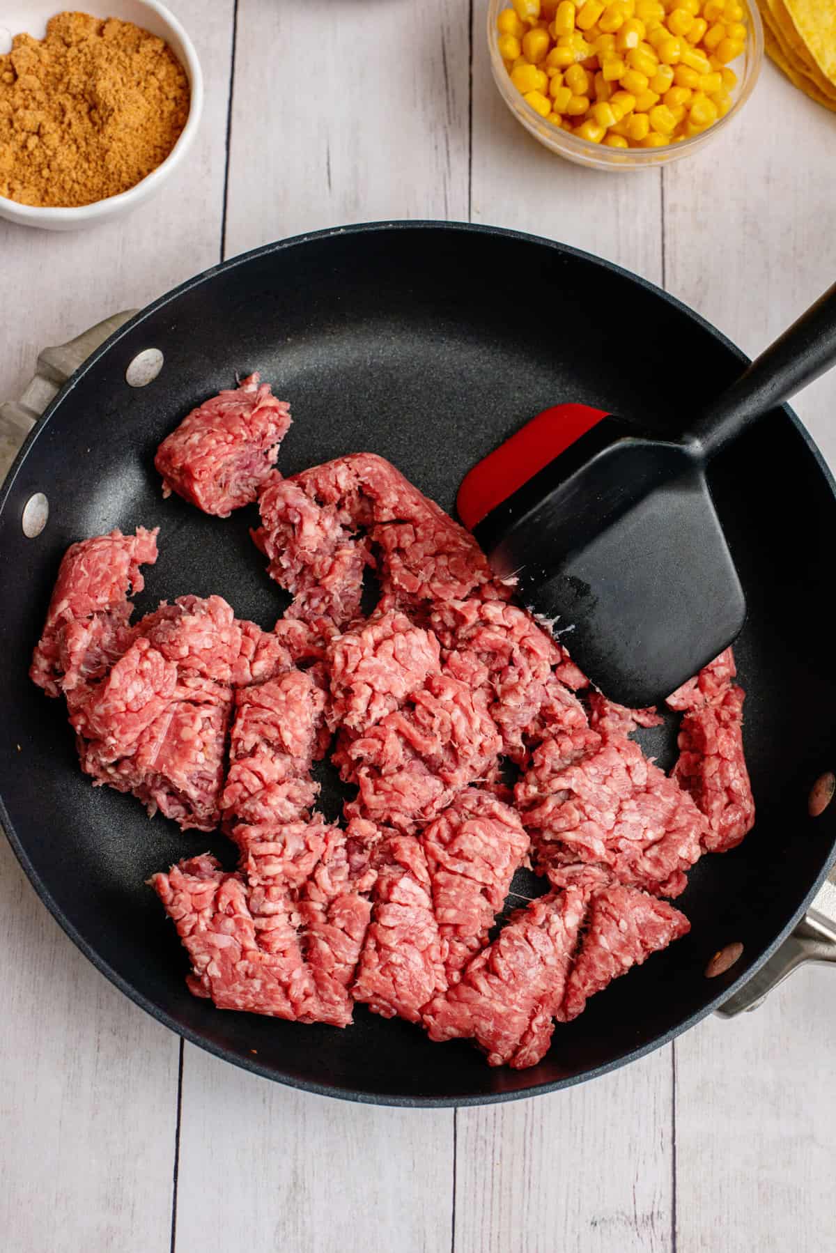 Brown ground beef in a skillet