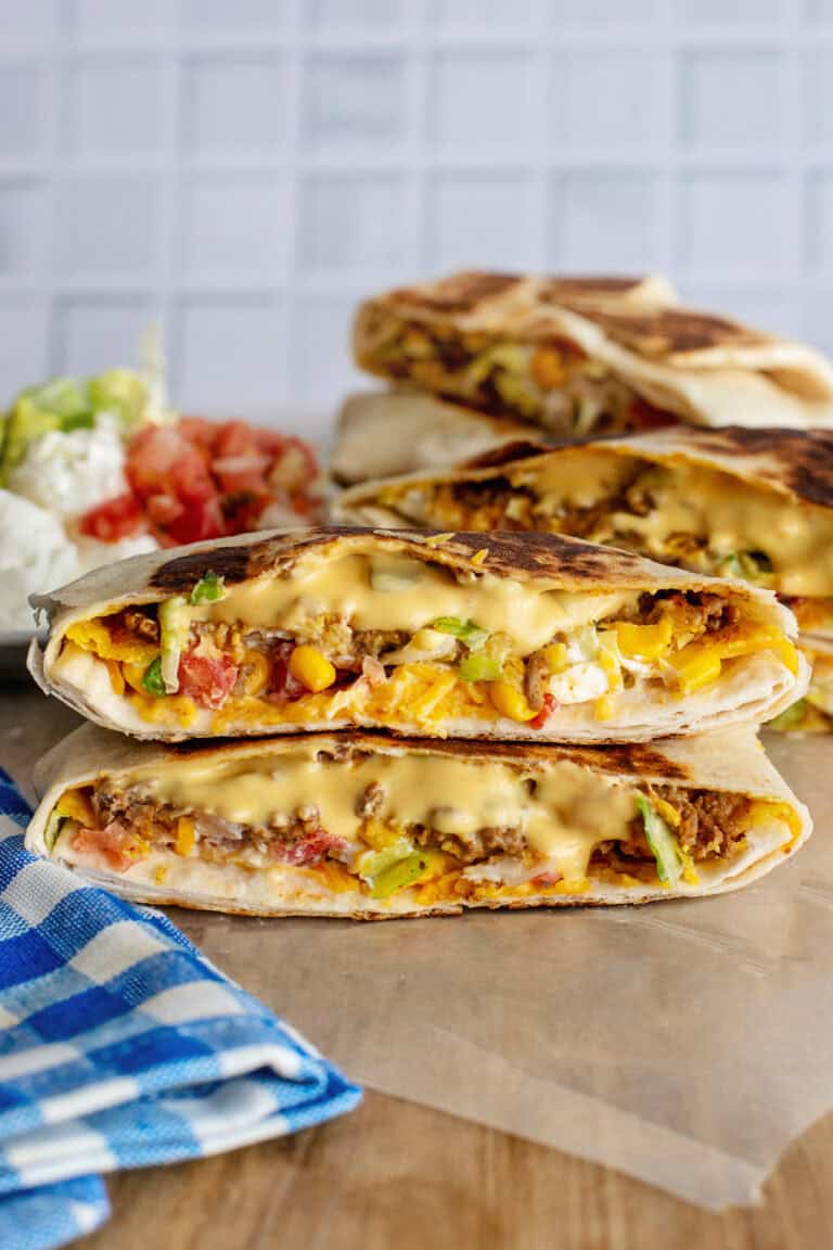 Slice Crunchwrap Supreme in half