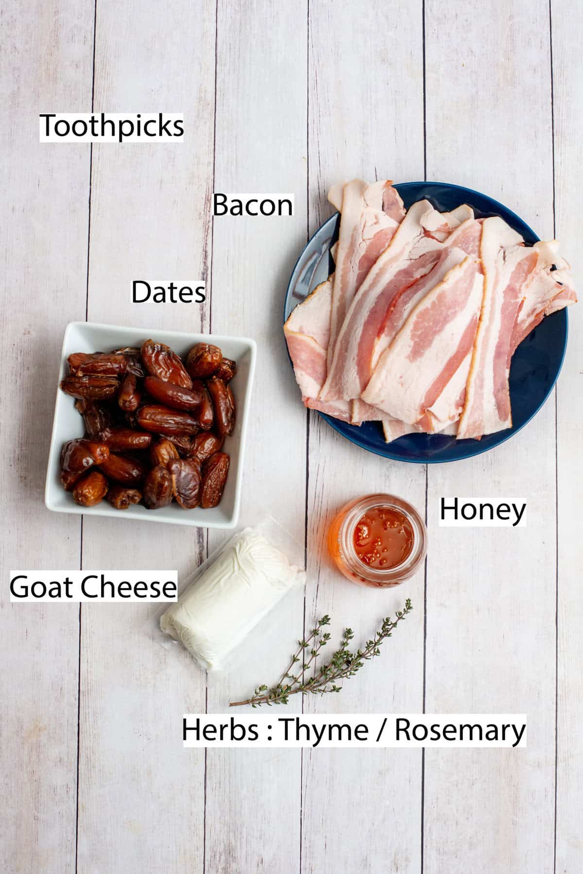 Ingredients for Bacon Wrapped Dates Stuffed with Cheese