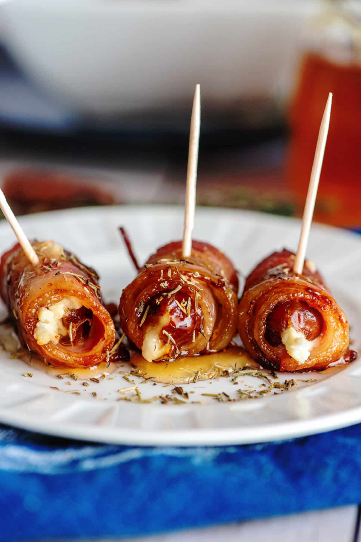 Bacon Wrapped Dates stuffed with Cheese ready to eat