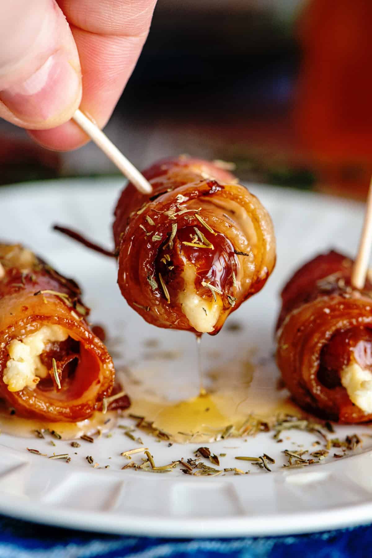 Bacon Wrapped Dates Stuffed with Cheese