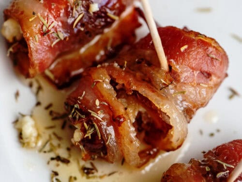 Bacon Wrapped Dates Stuffed with Cheese close up