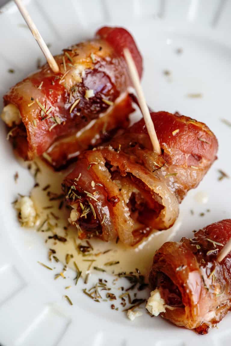 Bacon Wrapped Dates Stuffed with Cheese close up