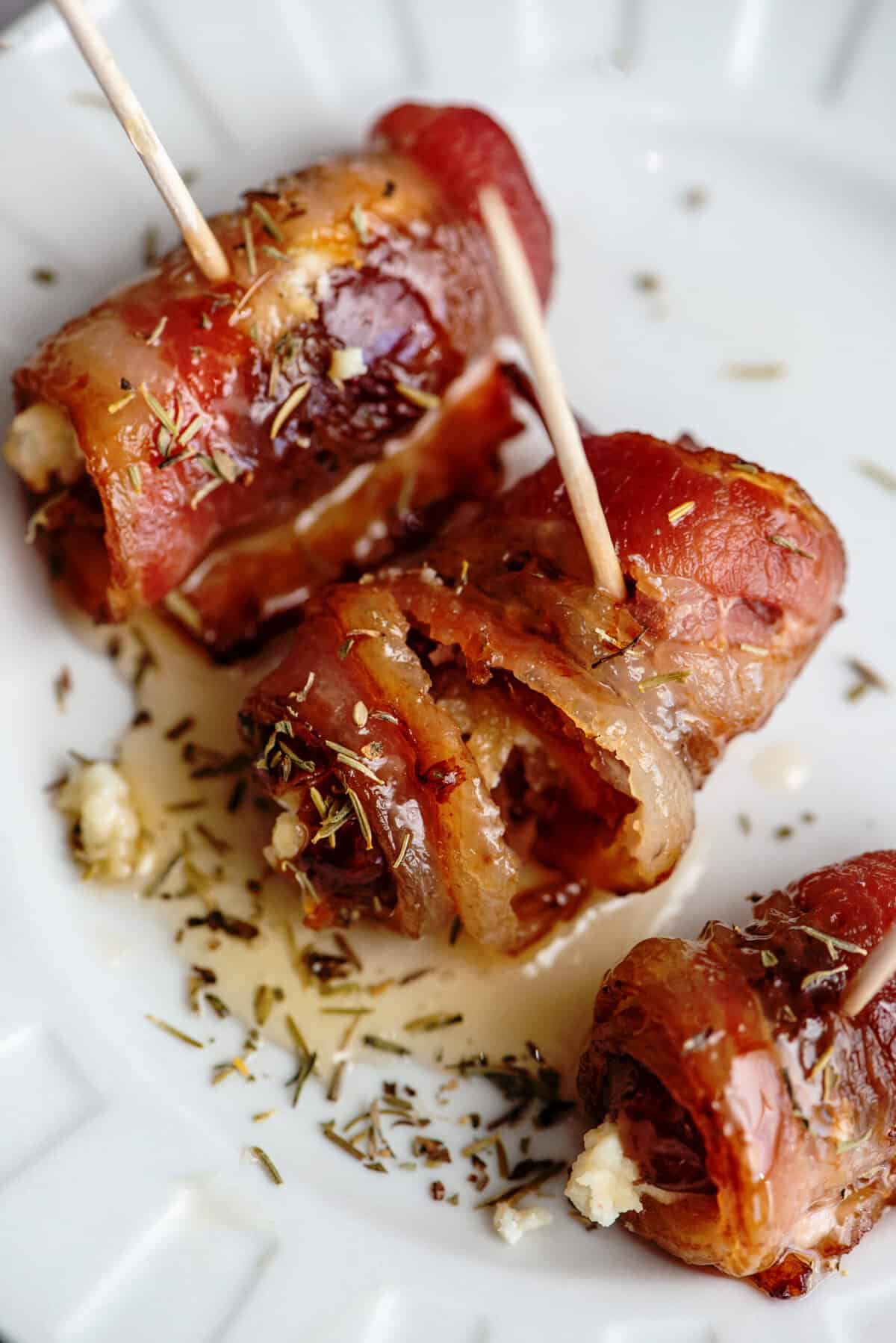 Bacon Wrapped Dates Stuffed with Cheese close up