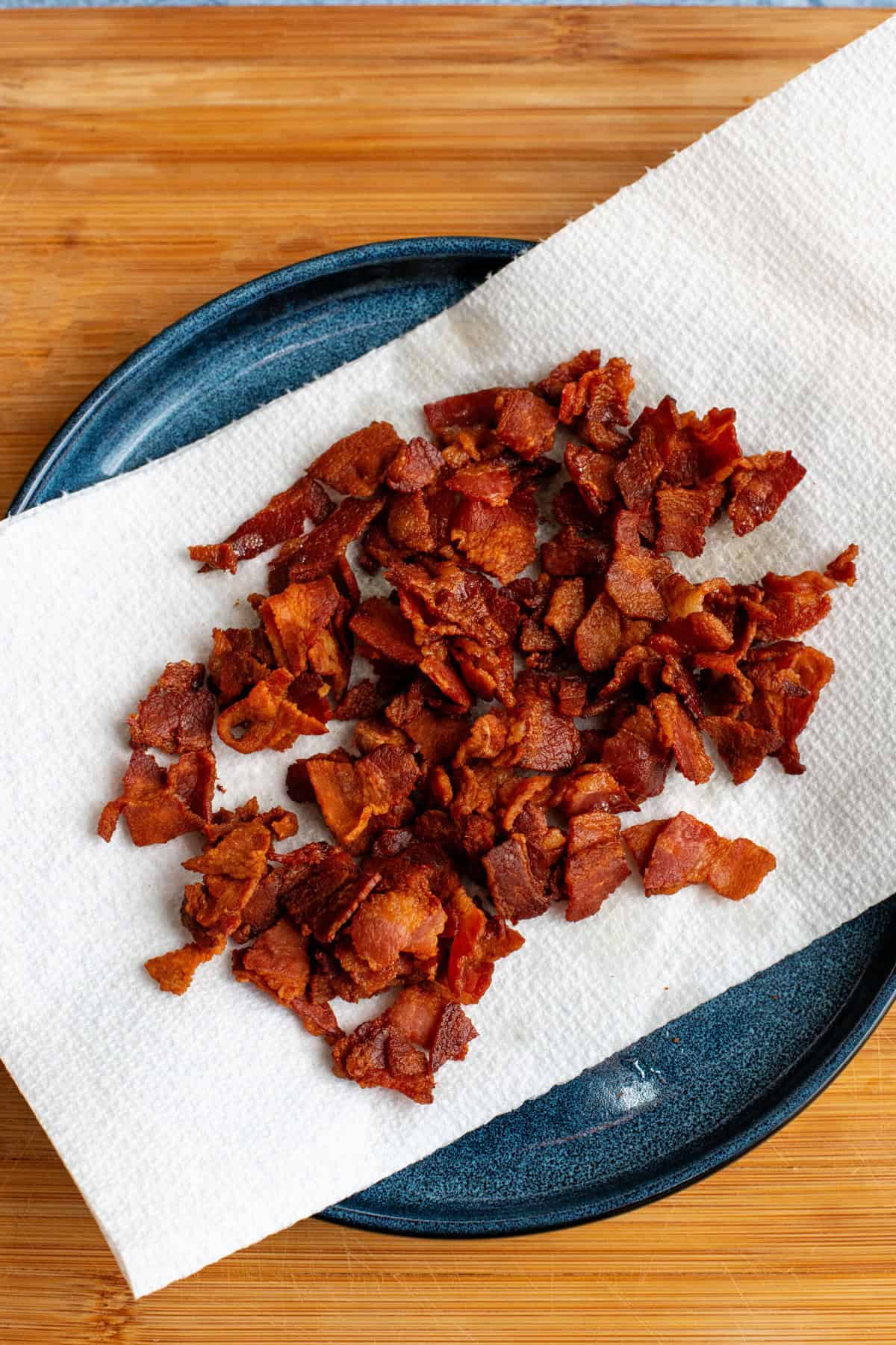 Drain crispy bacon of fat and put on papertowels