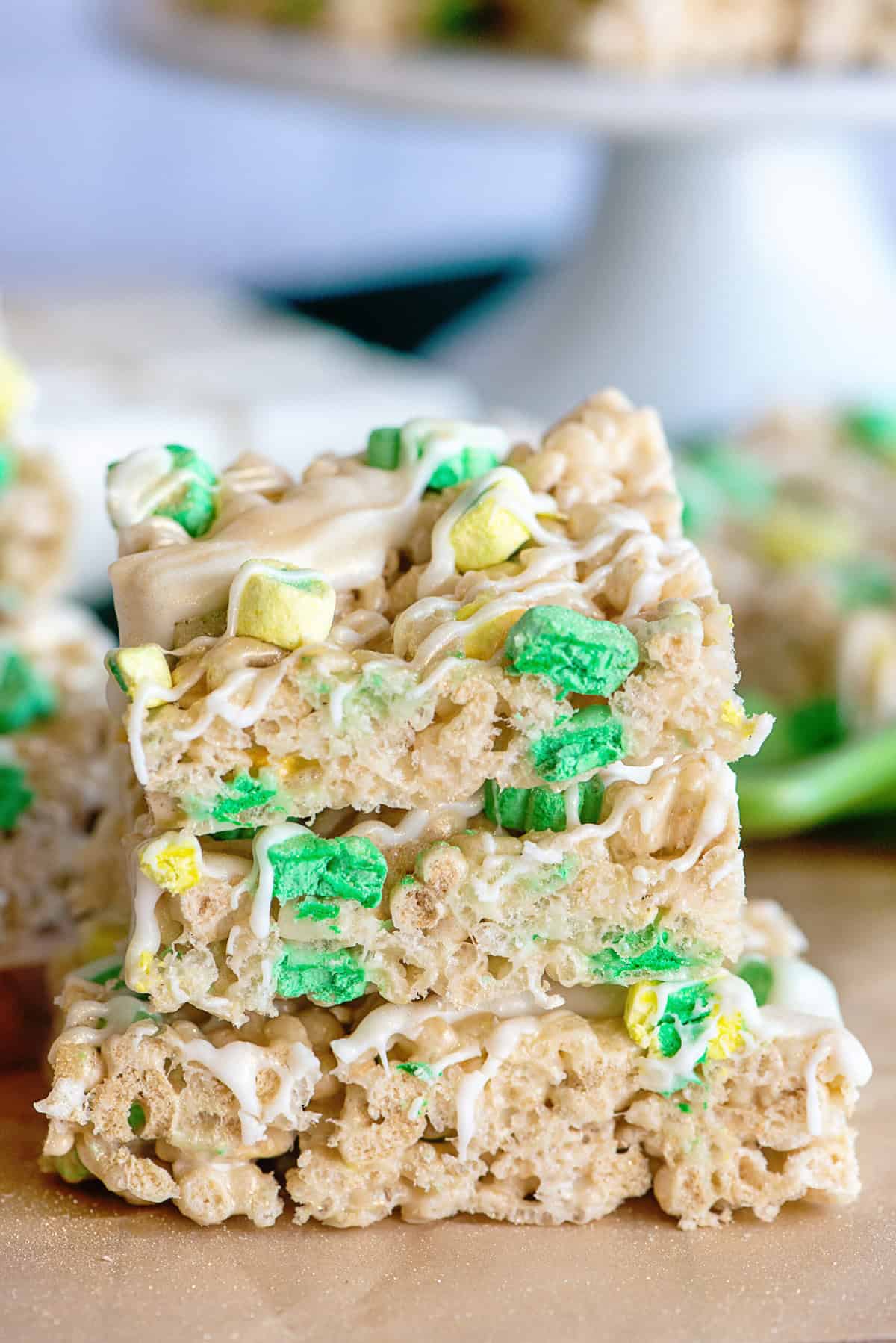 Lucky Charms Rice Krispies Treats stacked