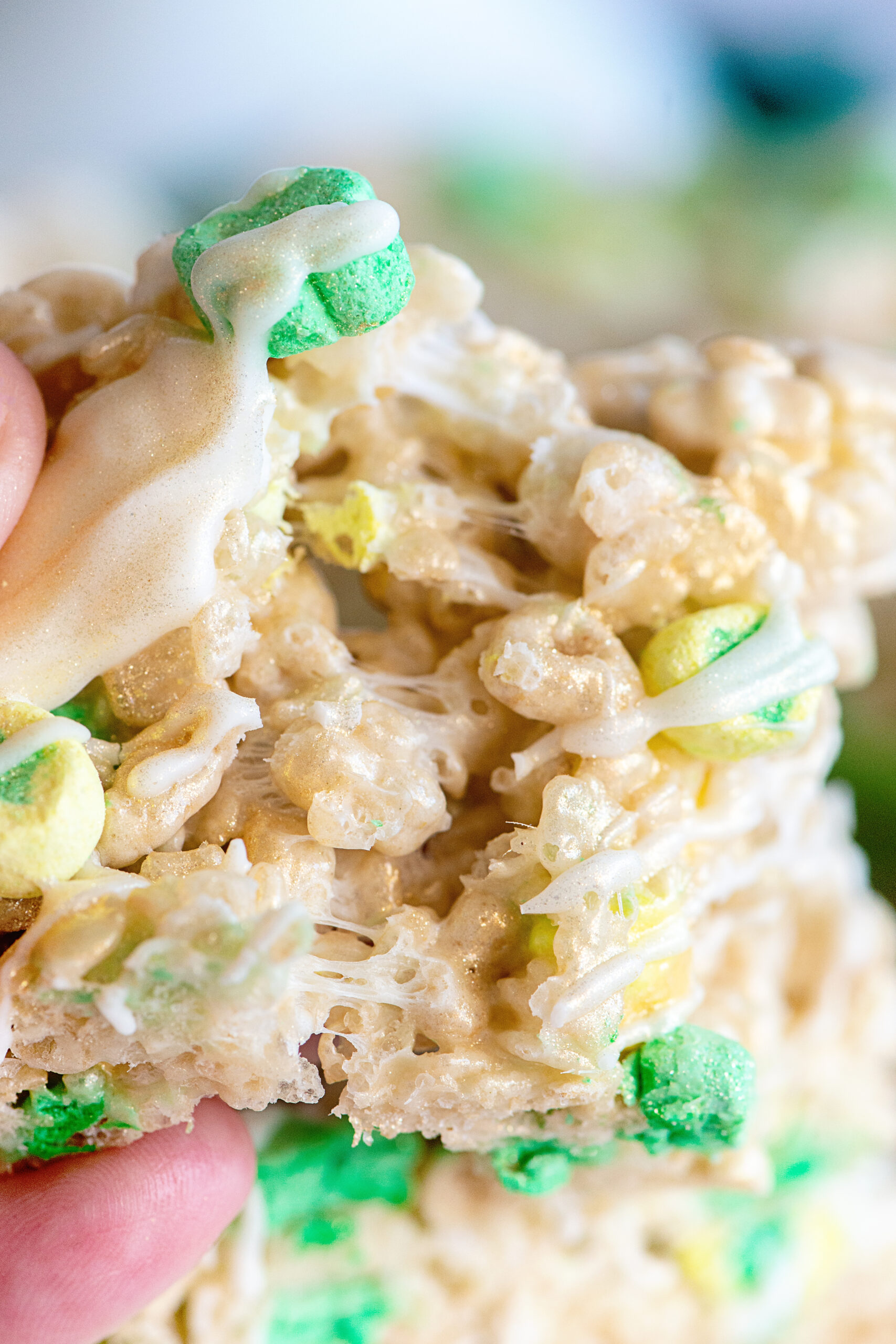 Close up of Lucky Charms Rice Krispies Treats